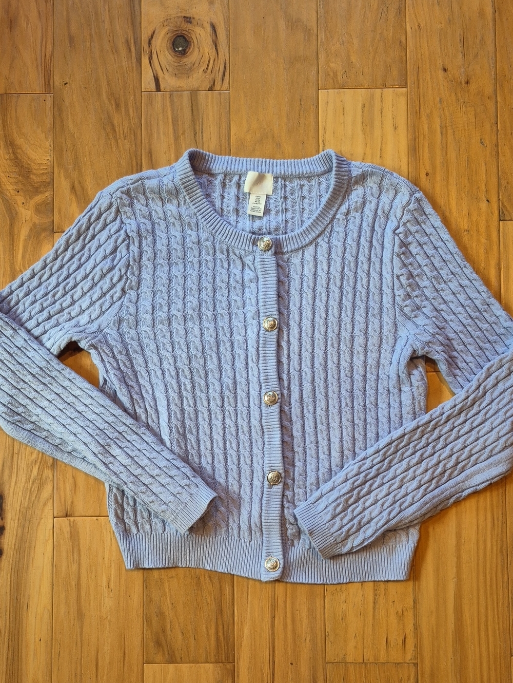 Classic Cable-Knit Button Cardigan Sweater - Light Periwinkle Lavender